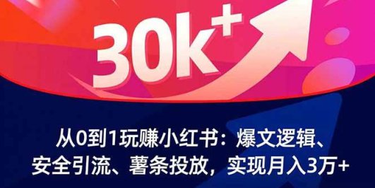 从0到1玩赚小红书:爆文逻辑、安全引流、薯条投放,实现月入3万+