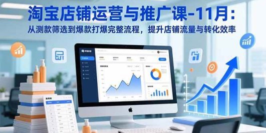 淘宝店铺运营与推广课-11月：从测款筛选到爆款打爆完整流程，提升店铺流量与转化效率