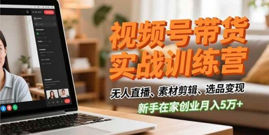 视频号带货实战训练营,无人直播、素材剪辑、选品变现,新手在家创业月入5万+