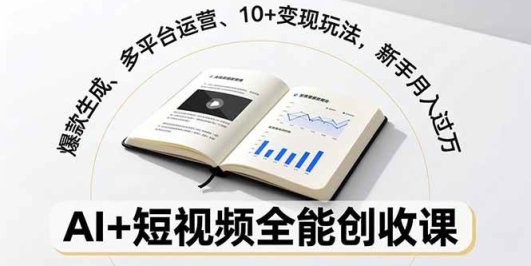 AI+短视频全能创收课,爆款生成、多平台运营、10+变现玩法,新手月入过万