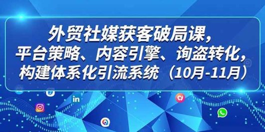 外贸 社媒获客破局课,平台策略、内容引擎、询盘转化,构建体系化引流系统(10月-11月)
