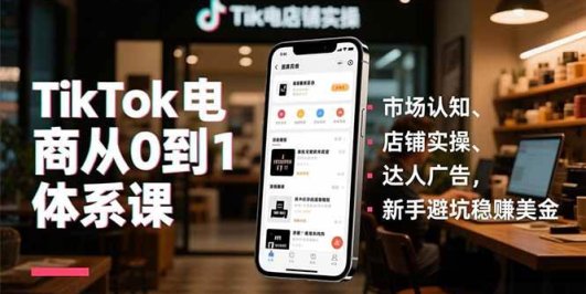 TikTok电商从0到1体系课,市场认知、店铺实操、达人广告,新手避坑稳赚美金