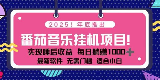 全新平台,蓝海时期!2025年年底番茄音乐挂机项目,每天几分钟,月入1000+,可矩阵