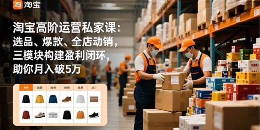淘宝高阶运营私家课:选品、爆款、全店动销,三模块构建盈利闭环,助你月入破5万