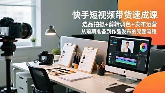 快手短视频带货速成课，选品拍摄+剪辑调色+发布运营，从前期准备到作品发布的完整流程
