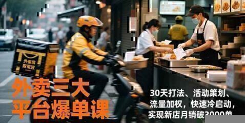 外卖三大平台爆单课,30天打法、活动策划、流量加权,快速冷启动,实现新店月销破3000单