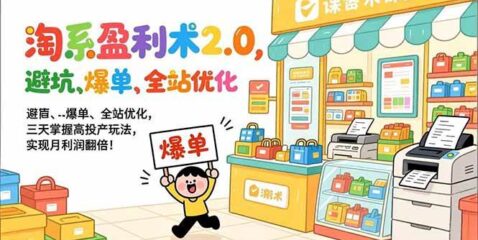 淘系盈利术2.0，避坑、爆单、全站优化，三天掌握高投产玩法，实现月利润翻倍！
