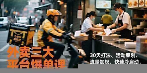 外卖三大平台爆单课,30天打法、活动策划、流量加权,快速冷启动,实现新店月销破3000单