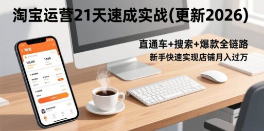 淘宝运营21天速成实战(更新2026),直通车+搜索+爆款全链路,新手快速实现店铺月入过万