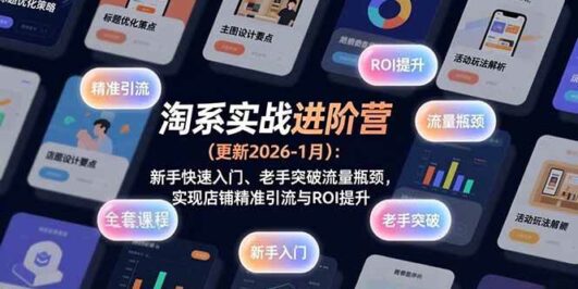 淘系实战进阶营(更新2026-1月)：新手快速入门、老手突破流量瓶颈，实现店铺精准引流与ROI提升