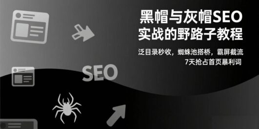 黑帽与灰帽SEO实战的野路子教程:泛目录秒收,蜘蛛池搭桥,霸屏截流,7天抢占首页暴利词