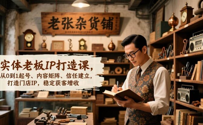 实体老板IP打造课，从0到1起号、内容矩阵、信任建立，打造门店IP，稳定获客增收