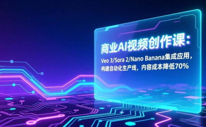 商业AI视频创作课：Veo 3/Sora 2/Nano Banana集成应用，构建自动化生产线，内容成本降低70%