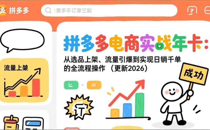 拼多多电商实战年卡：从选品上架、流量引爆到实现日销千单的全流程操作（更新2026）