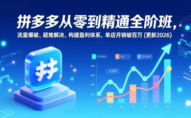 拼多多从零到精通全阶班，流量爆破、疑难解决，构建盈利体系，单店月销破百万(更新2026)