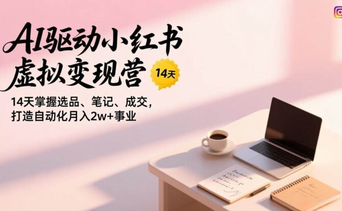 AI驱动小红书虚拟变现营，14天掌握选品、笔记、成交，打造自动化月入2w+事业