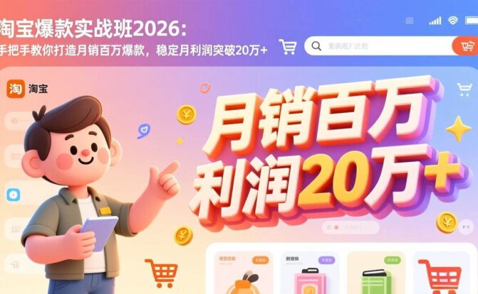 淘宝爆款实战班2026：手把手教你打造月销百万爆款，稳定月利润突破20万+