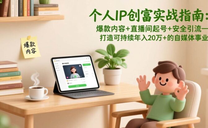 个人IP创富实战指南：爆款内容+直播间起号+安全引流，打造可持续年入20万+的自媒体事业