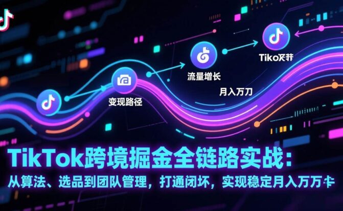 TikTok跨境掘金全链路实战:从算法、选品到团队管理,打通闭环,实现稳定月入万刀