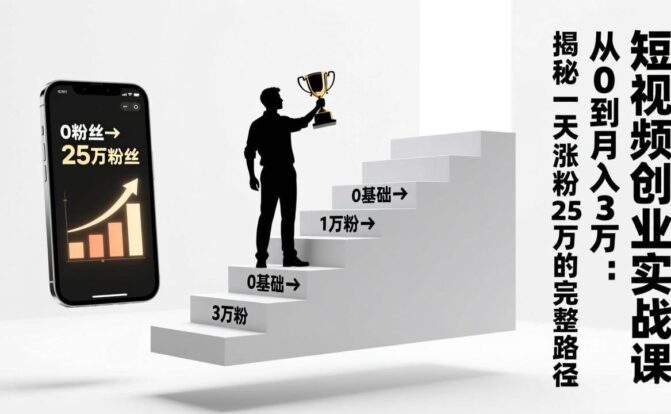 短视频创业实战课：从0到月入3万：揭秘一天涨粉25万的完整路径