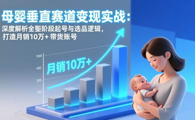 母婴垂直赛道变现实战：深度解析三大阶段起号与选品逻辑，打造月销10万+带货账号