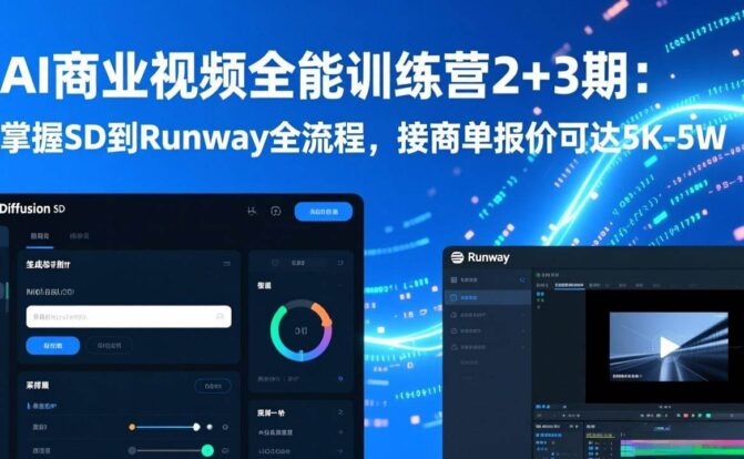AI商业视频全能训练营2+3期:掌握SD到Runway全流程,接商单报价可达5K-5W