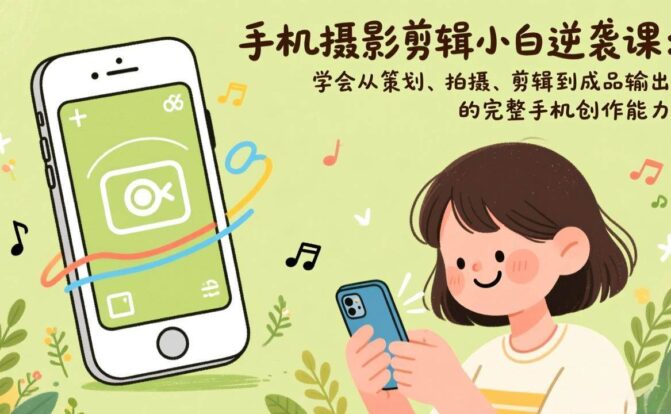 手机摄影剪辑小白逆袭课：学会从策划、拍摄、剪辑到成品输出的完整手机创作能力