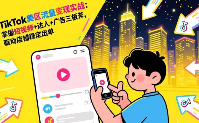 TikTok美区流量变现实战：掌握短视频+达人+广告三板斧，驱动店铺稳定出单