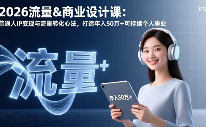 2026流量&商业设计课：普通人IP变现与流量转化心法，打造年入50万+可持续个人事业