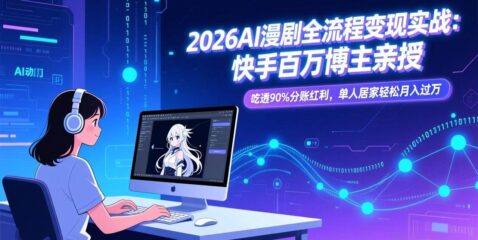 2026AI漫剧全流程变现实战:快手百万博主亲授,吃透90%分账红利,单人居家轻松月入过万