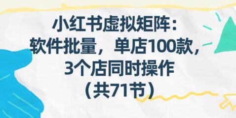 小红书虚拟矩阵:软件批量发笔记,单店100款,3个店同时操作(共71节)