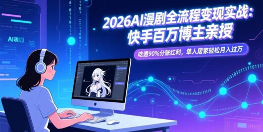 2026AI漫剧全流程变现实战：快手百万博主亲授，吃透90%分账红利，单人居家轻松月入过万