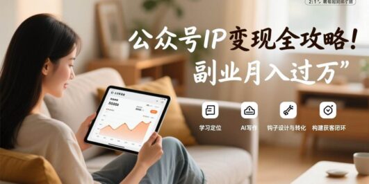 公众号IP变现全攻略，学习定位、AI写作、钩子设计与转化，构建获客闭环，副业月入过万