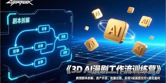 3D AI漫剧工作流训练营：教授剧本拆解、资产开发、批量出图，实现S级画质交付+稳定盈利