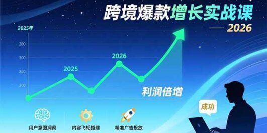 跨境爆款增长实战课，教授用户意图洞察、内容飞轮搭建、精准广告投放，助力卖家2026年利润倍增