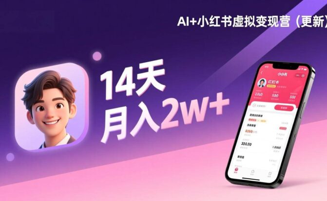 AI+小红书虚拟变现营(更新),14天掌握选品、笔记、成交,打造自动化月入2w+事业